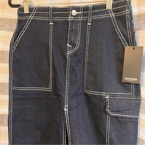 True Religion Darkwash Denim Cargo Maxi Skirt Size 26 - Picture 3 of 8